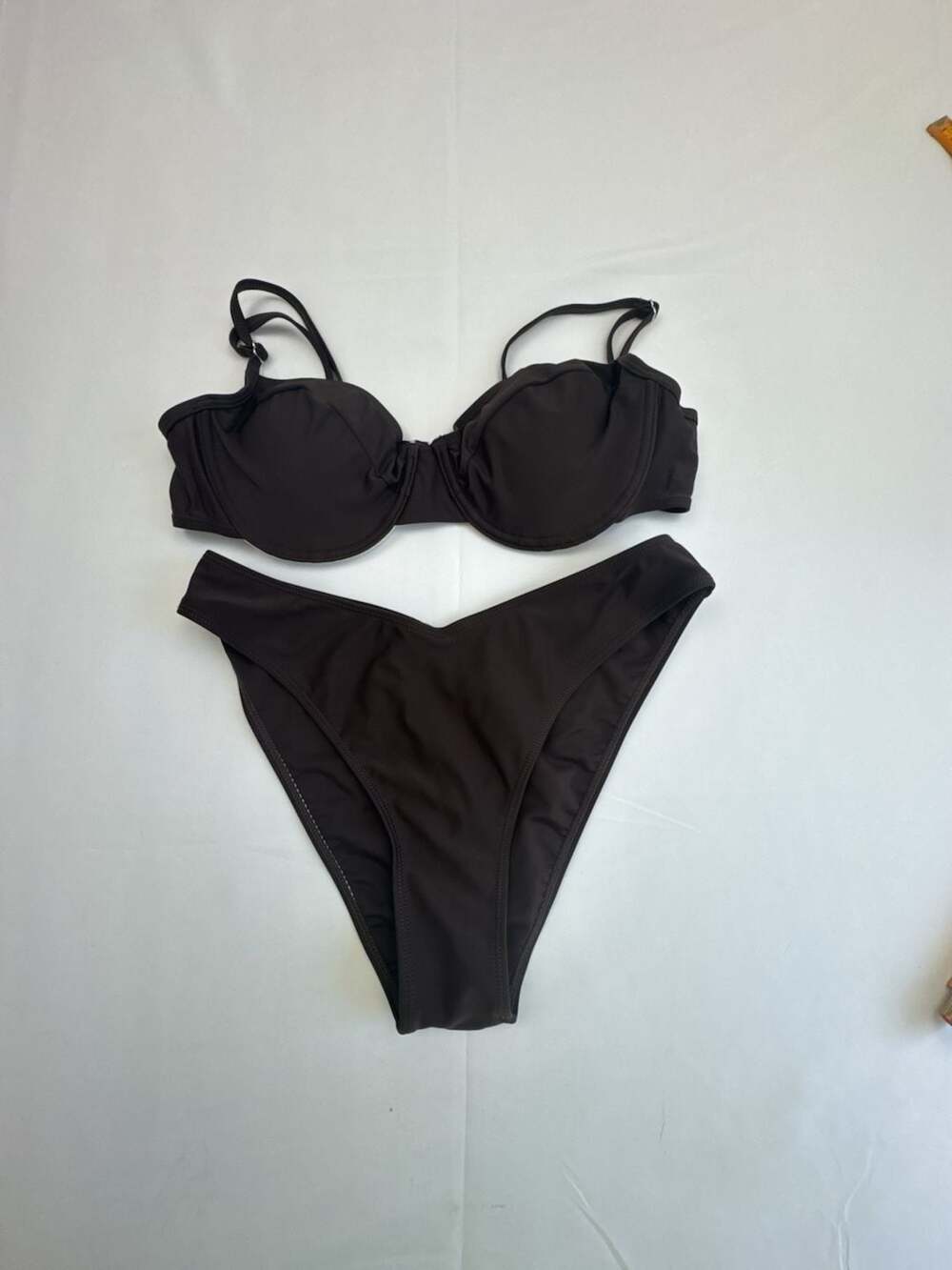 Solid Dark Brown Underwire Two-Piece Bikini Set